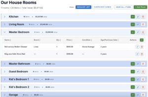 Room list in home contents management app